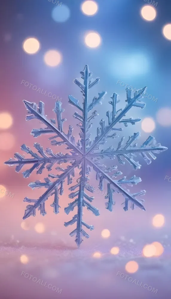 A Close Up Of A Large Intricate Snowflake Against A Soft Blurred Pink And Blue Background With Glowing Bokeh Lights 11 6fdc