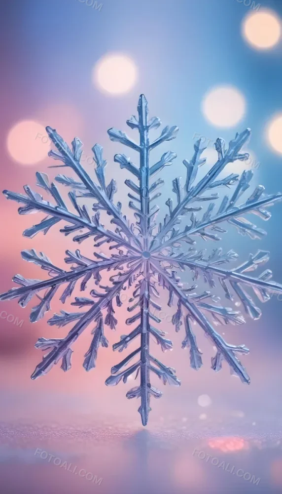A Close Up Of A Large Intricate Snowflake Against A Soft Blurred Pink And Blue Background With Glowing Bokeh Lights 4 0b92