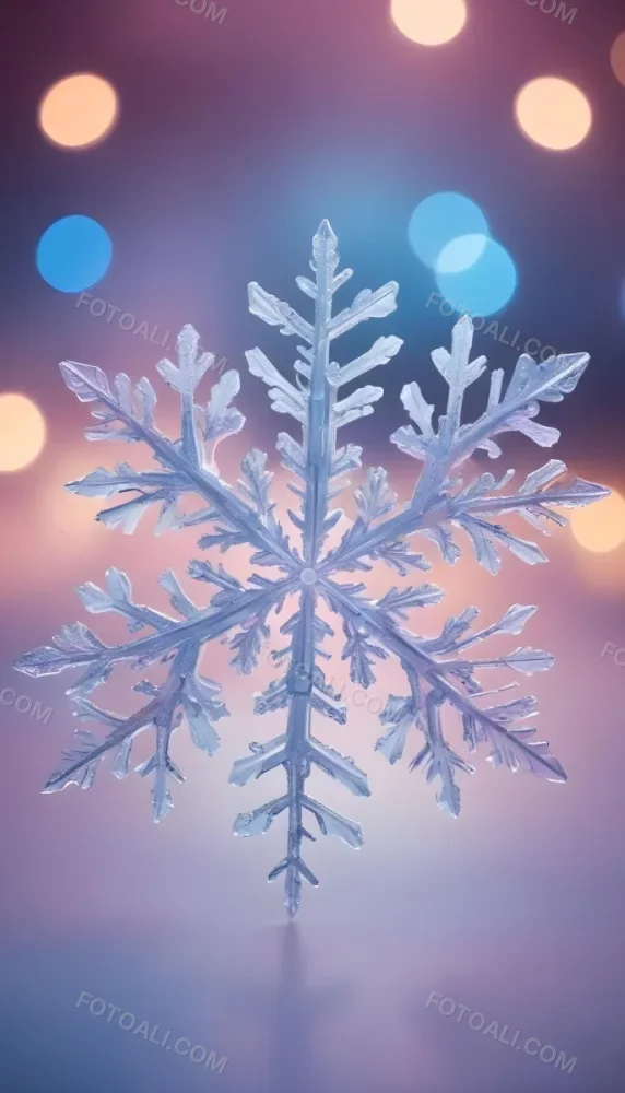 A Close Up Of A Large Intricate Snowflake Against A Soft Blurred Pink And Blue Background With Glowing Bokeh Lights 5 5cc7