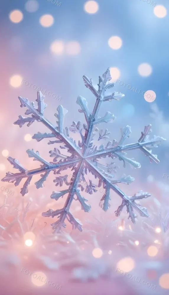 A Close Up Of A Large Intricate Snowflake Against A Soft Blurred Pink And Blue Background With Glowing Bokeh Lights 7 C1b6