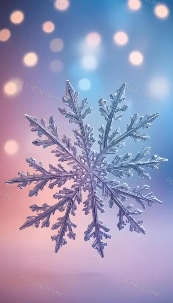 A Close Up Of A Large Intricate Snowflake Against A Soft Blurred Pink And Blue Background With Glowing Bokeh Lights 8 398c