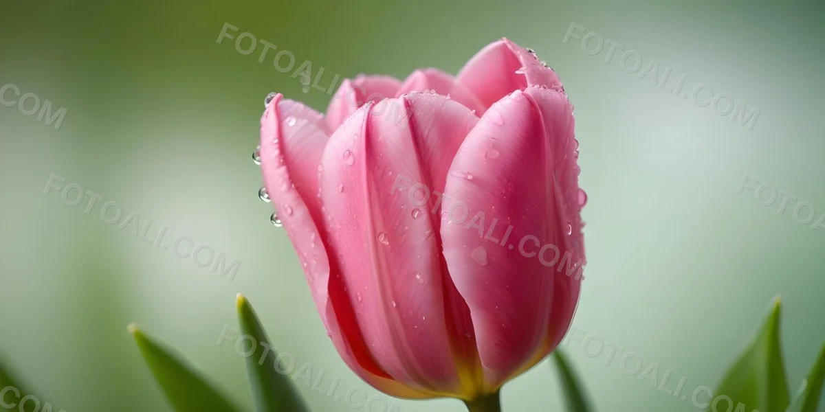 A Close Up Of A Pink Tulip Flower With Water Droplets On The Petals Against A Blurred Green Background 13 0dc0