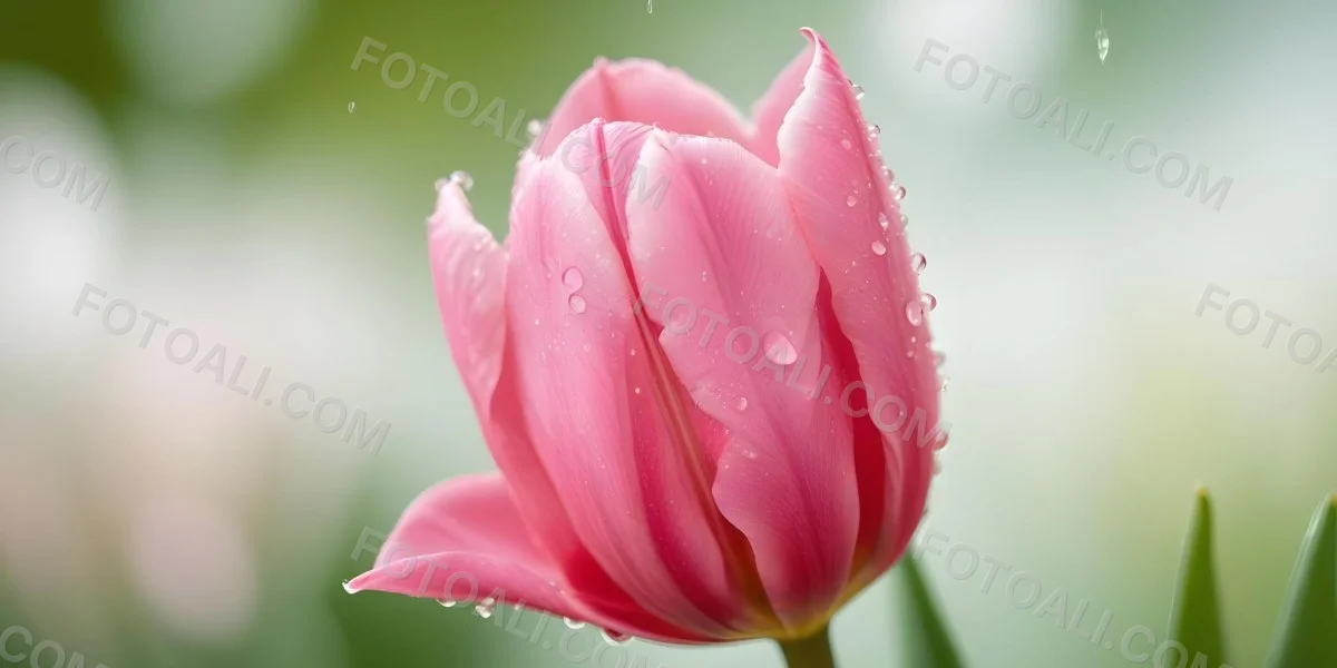A Close Up Of A Pink Tulip Flower With Water Droplets On The Petals Against A Blurred Green Background 17 9971