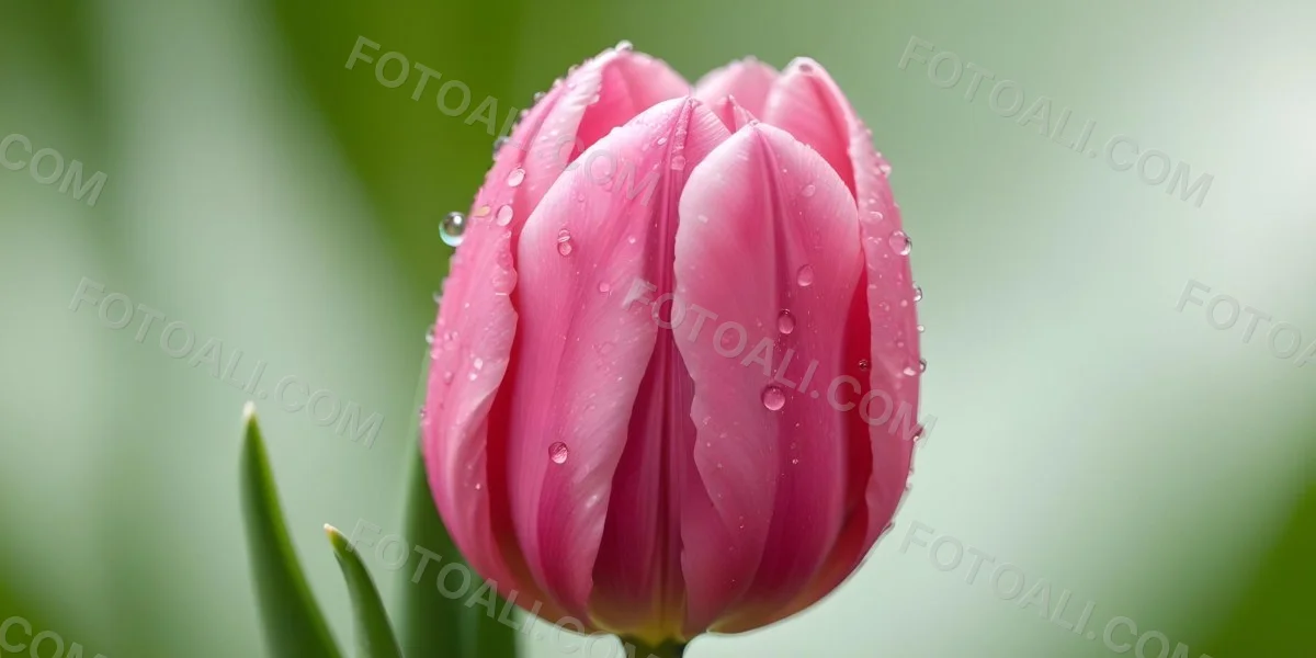 A Close Up Of A Pink Tulip Flower With Water Droplets On The Petals Against A Blurred Green Background 20 5f4a