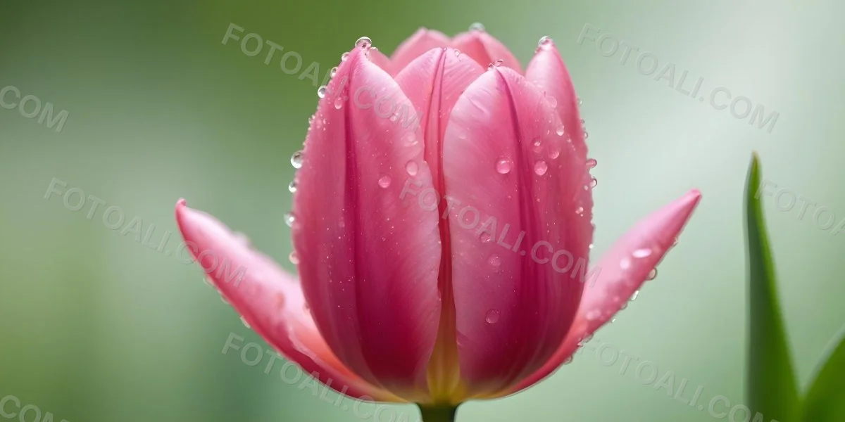 A Close Up Of A Pink Tulip Flower With Water Droplets On The Petals Against A Blurred Green Background 22 2167