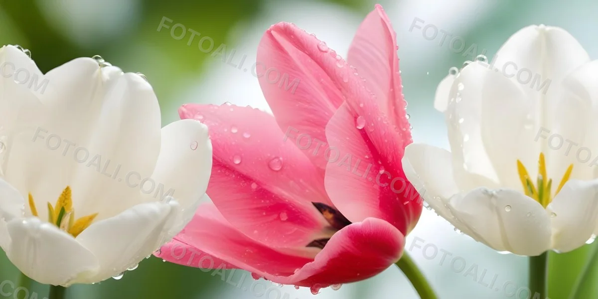 A Close Up Of A Pink Tulip Flower With Water Droplets On The Petals Against A Blurred Green Background 5 Ceab