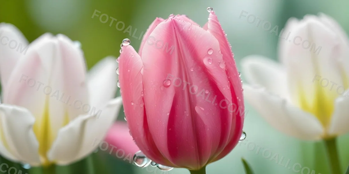 A Close Up Of A Pink Tulip Flower With Water Droplets On The Petals Against A Blurred Green Background 9 79a4