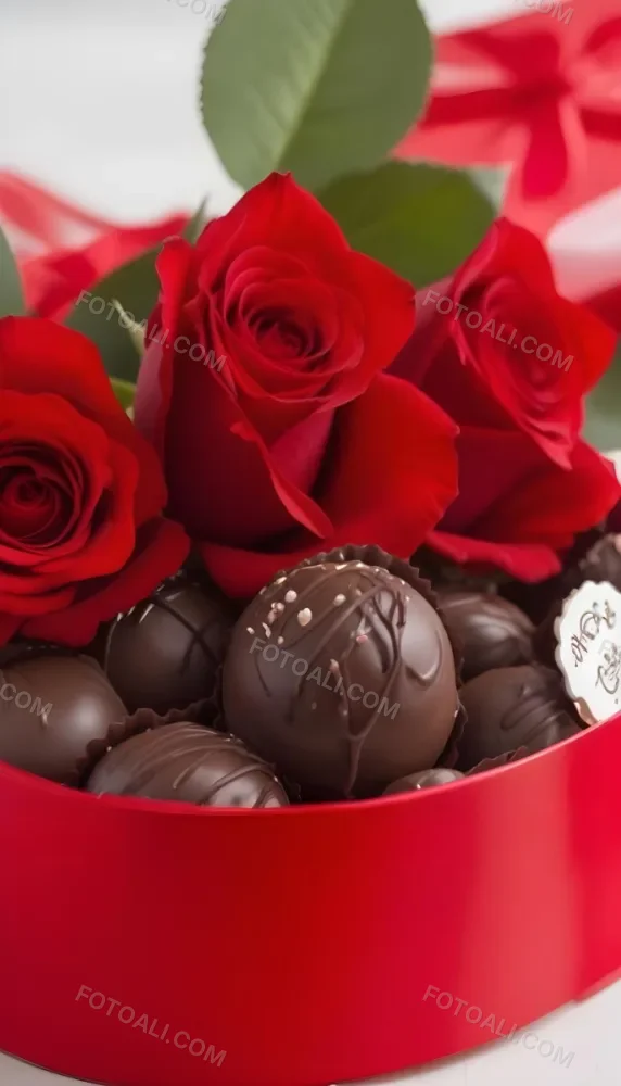 A Close Up Of A Red Rose Bouquet With Chocolate Truffles In A Red Box 18 5a02