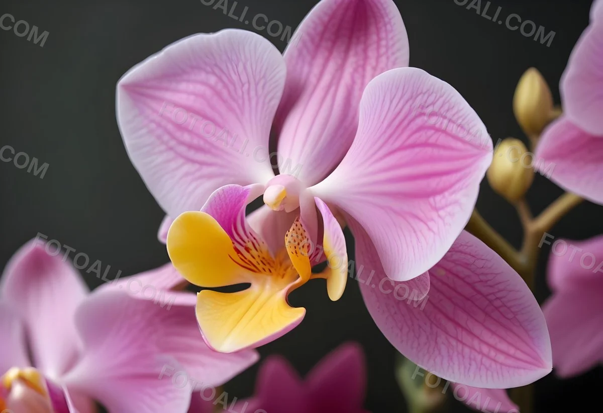 A Close Up Of A Single Pink Orchid Flower With Delicate Petals And A Yellow Center 16 B8ae
