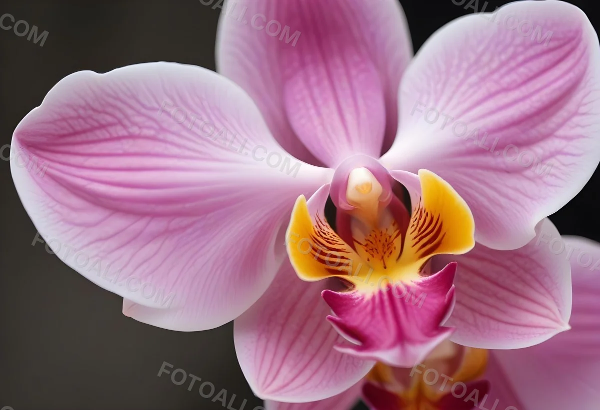 A Close Up Of A Single Pink Orchid Flower With Delicate Petals And A Yellow Center 8 275a