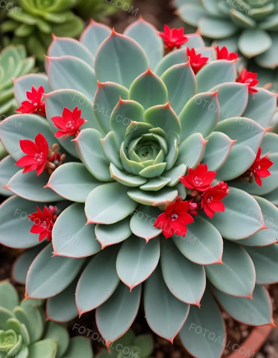 A Close Up Of A Succulent Plant With Green Leaves And Red Flowers 2 5fd9