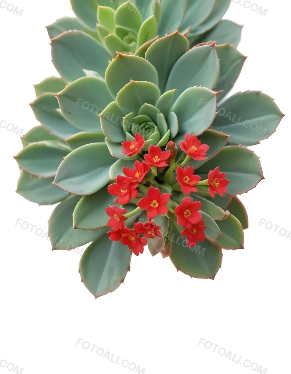 A Close Up Of A Succulent Plant With Green Leaves And Red Flowers 4 7d7e