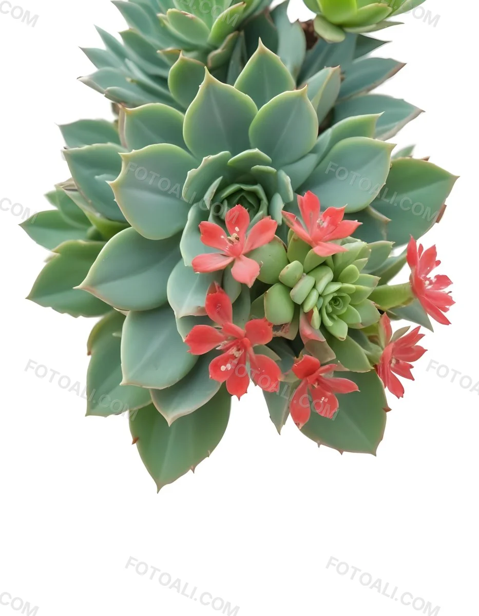 A Close Up Of A Succulent Plant With Green Leaves And Red Flowers 5 C823