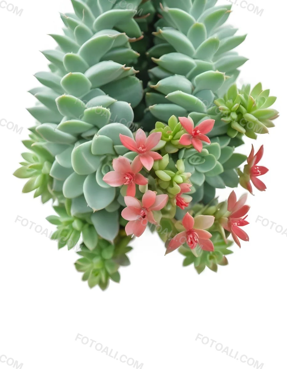 A Close Up Of A Succulent Plant With Green Leaves And Red Flowers 7 06f8