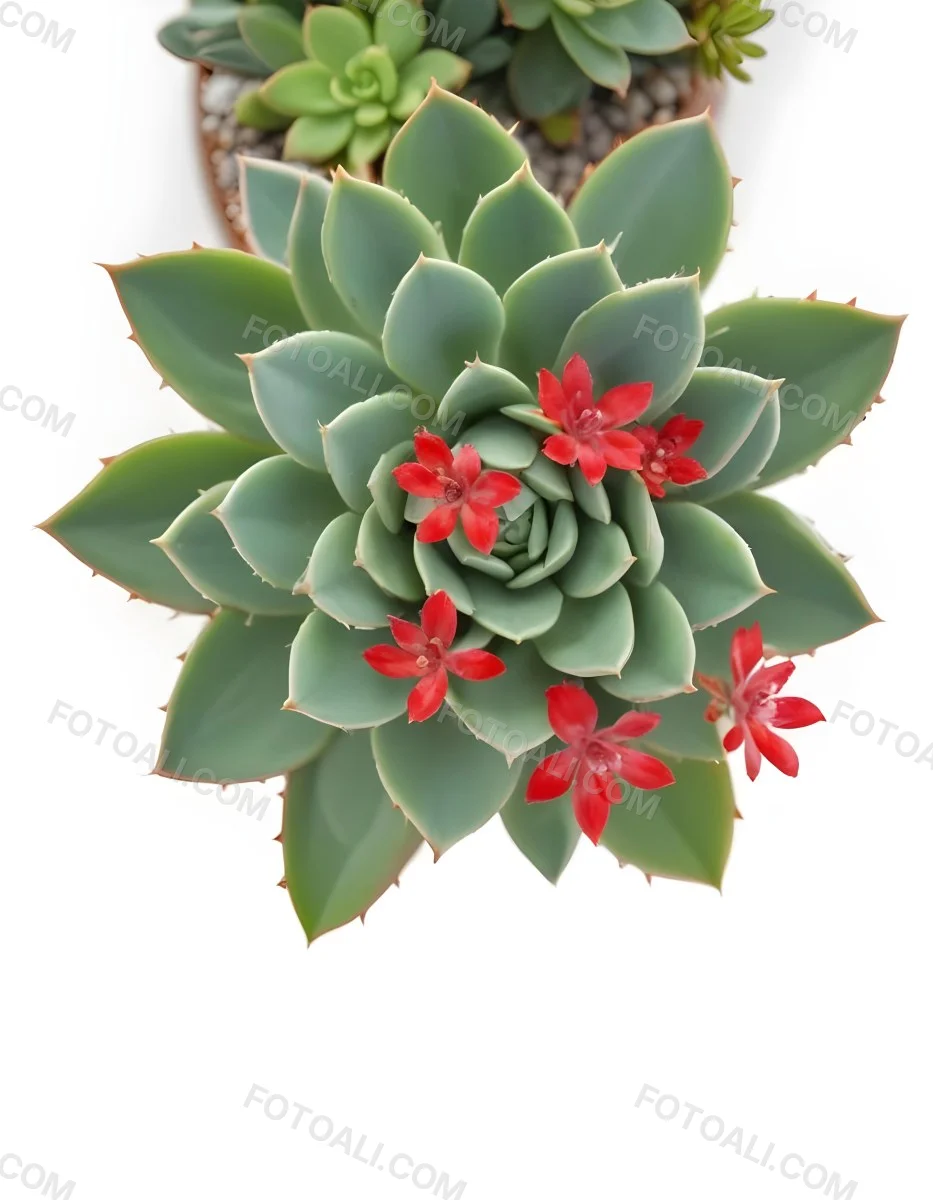 A Close Up Of A Succulent Plant With Green Leaves And Red Flowers 8 14c4