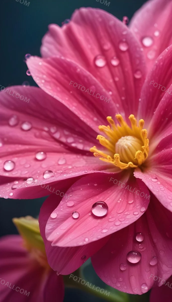 A Close Up Of A Vibrant Pink Flower With Water Droplets On The Petals And A Bright Yellow Center 10 277e