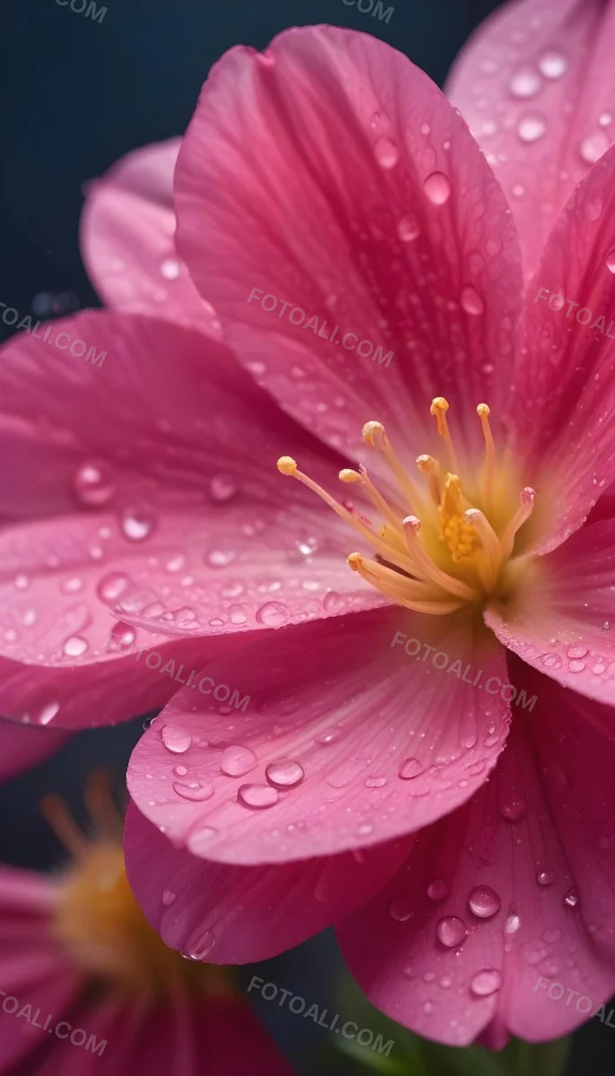 A Close Up Of A Vibrant Pink Flower With Water Droplets On The Petals And A Bright Yellow Center 11 2d15