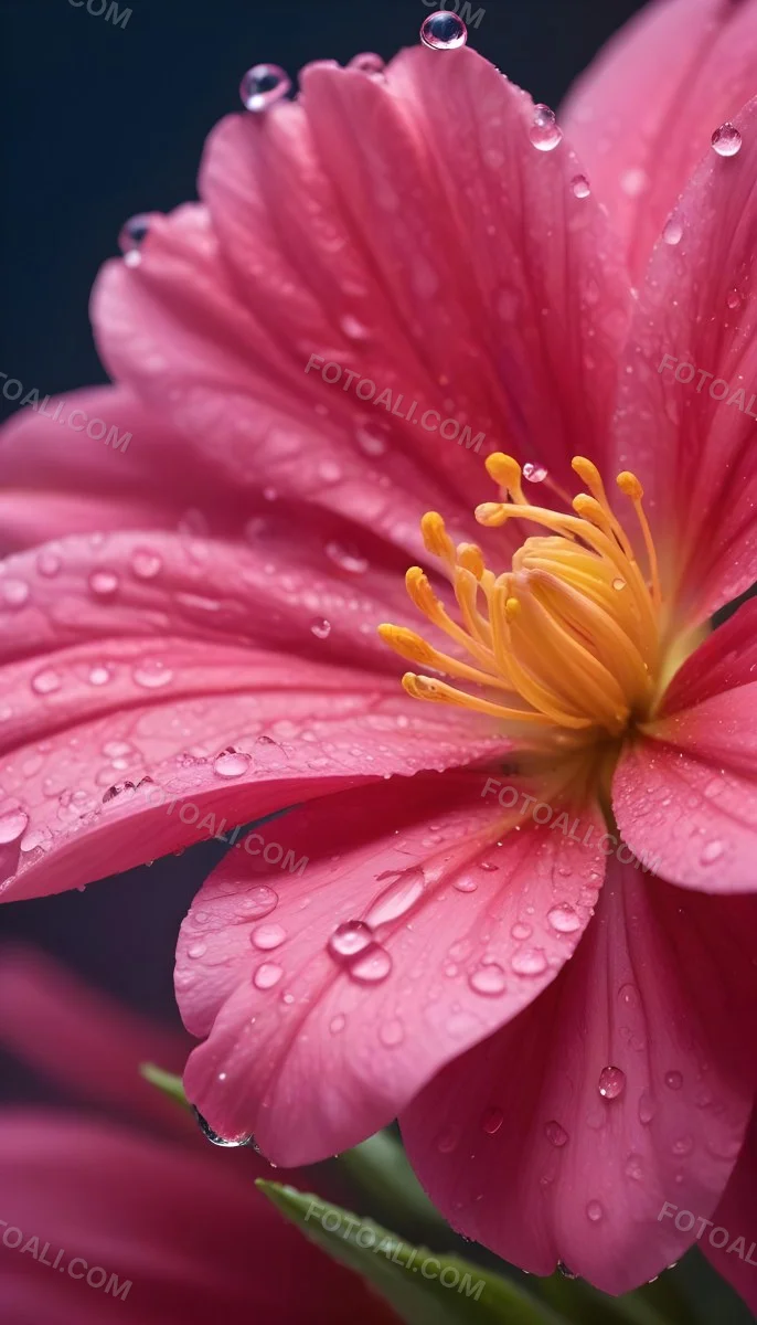 A Close Up Of A Vibrant Pink Flower With Water Droplets On The Petals And A Bright Yellow Center 5 E35b