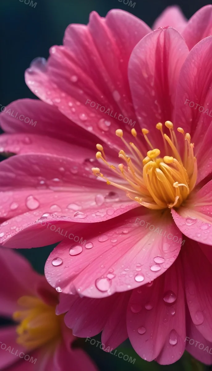 A Close Up Of A Vibrant Pink Flower With Water Droplets On The Petals And A Bright Yellow Center 9 77dc