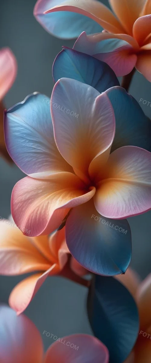 A Close Up Of A Vibrant Plumeria Flower With Soft Delicate Petals In Shades Of Orange Pink And Blue The Flower Appears To Be In Full Bloom Against A Blurred Dark Background 12 0697