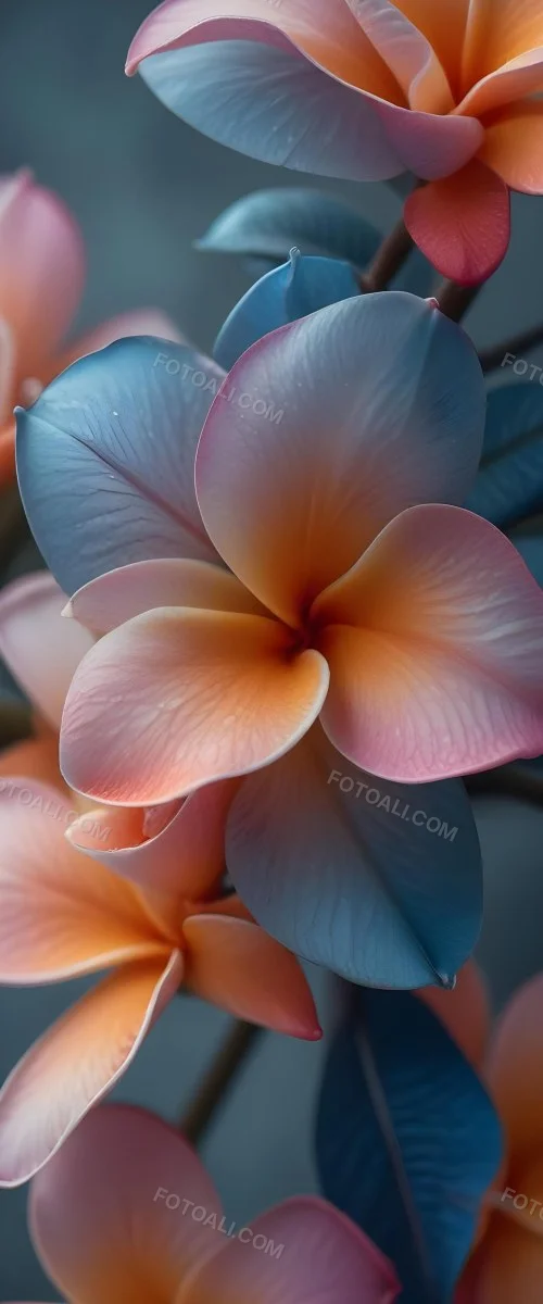 A Close Up Of A Vibrant Plumeria Flower With Soft Delicate Petals In Shades Of Orange Pink And Blue The Flower Appears To Be In Full Bloom Against A Blurred Dark Background 13 6855