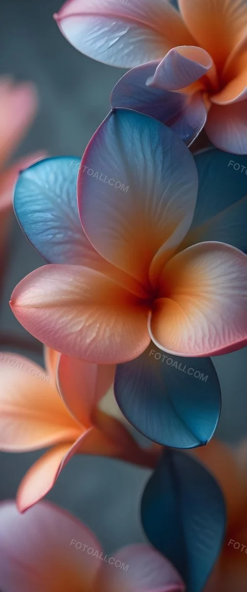A Close Up Of A Vibrant Plumeria Flower With Soft Delicate Petals In Shades Of Orange Pink And Blue The Flower Appears To Be In Full Bloom Against A Blurred Dark Background 17 60fd