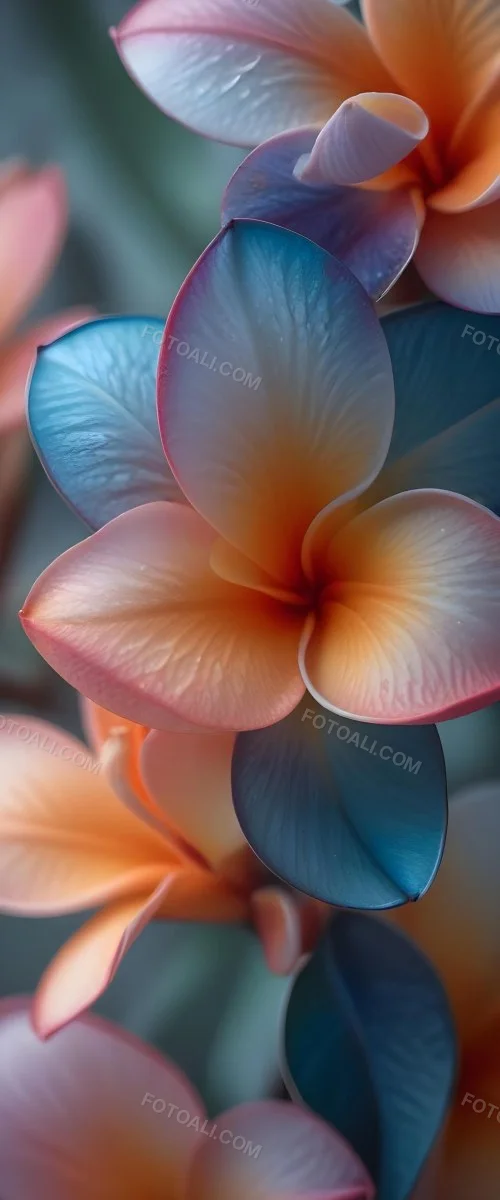 A Close Up Of A Vibrant Plumeria Flower With Soft Delicate Petals In Shades Of Orange Pink And Blue The Flower Appears To Be In Full Bloom Against A Blurred Dark Background 18 B664
