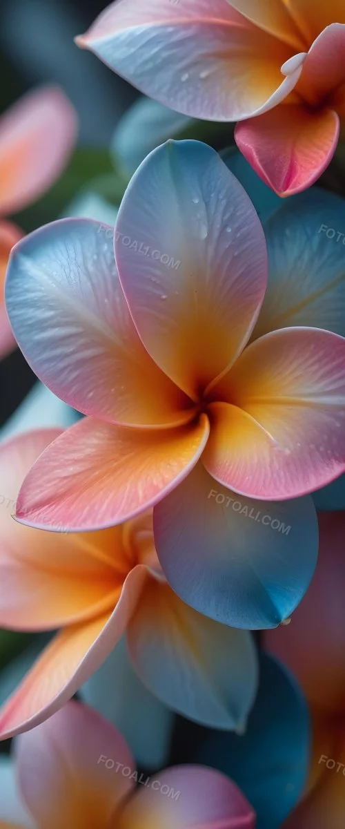 A Close Up Of A Vibrant Plumeria Flower With Soft Delicate Petals In Shades Of Orange Pink And Blue The Flower Appears To Be In Full Bloom Against A Blurred Dark Background 23 E88d