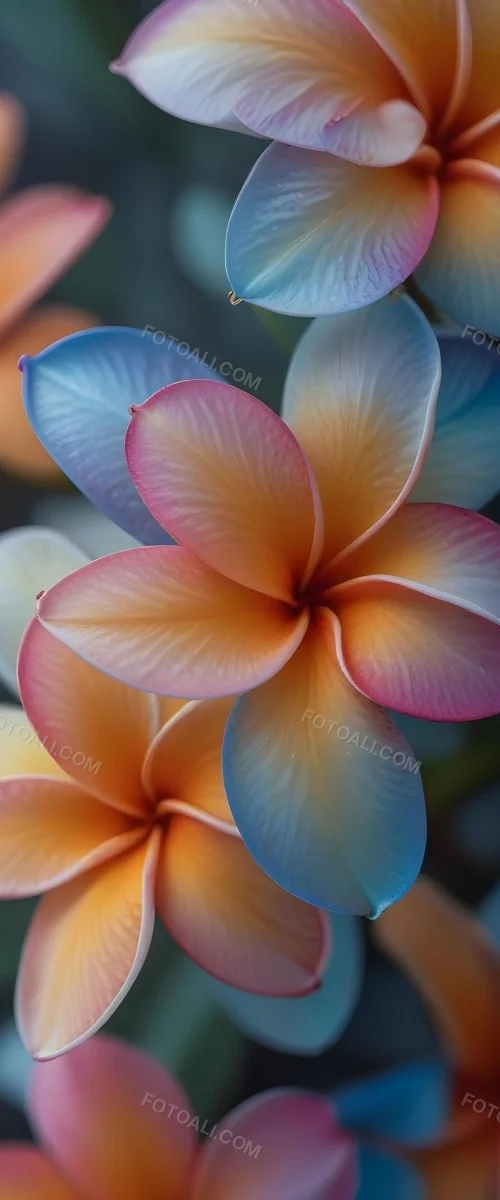 A Close Up Of A Vibrant Plumeria Flower With Soft Delicate Petals In Shades Of Orange Pink And Blue The Flower Appears To Be In Full Bloom Against A Blurred Dark Background 24 26ca