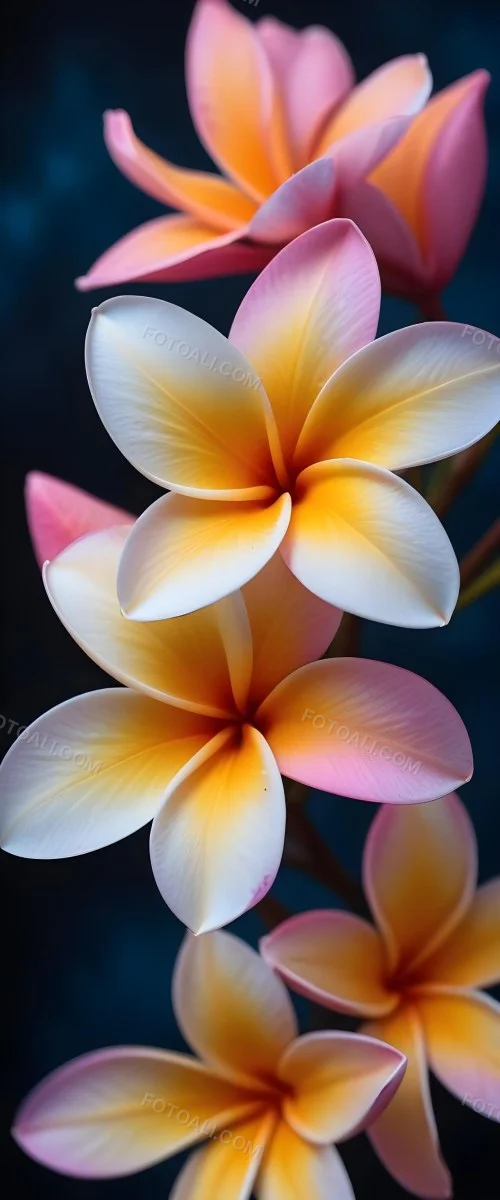 A Close Up Of A Vibrant Plumeria Flower With Soft Delicate Petals In Shades Of Orange Pink And Blue The Flower Appears To Be In Full Bloom Against A Blurred Dark Background 5 3143