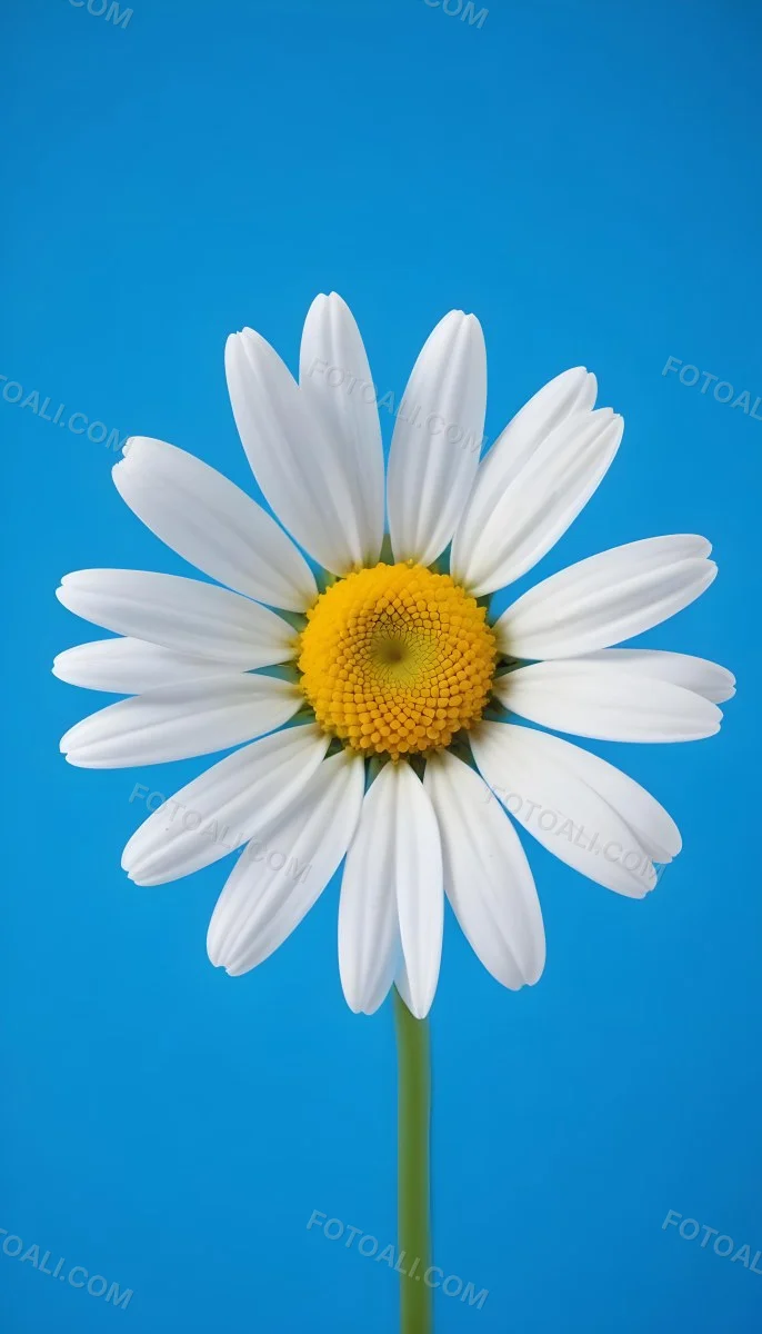 A Close Up Of A White Daisy Flower With Blue Center Against A Bright Blue Background 12 0d18