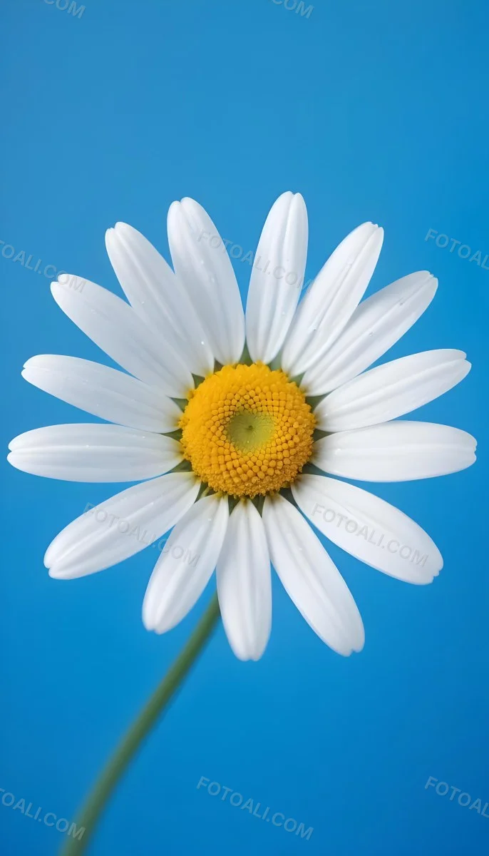A Close Up Of A White Daisy Flower With Blue Center Against A Bright Blue Background 27 915f