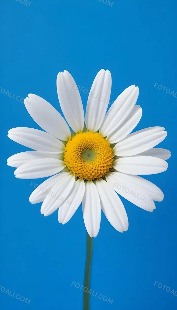 A Close Up Of A White Daisy Flower With Blue Center Against A Bright Blue Background 28 6d6d