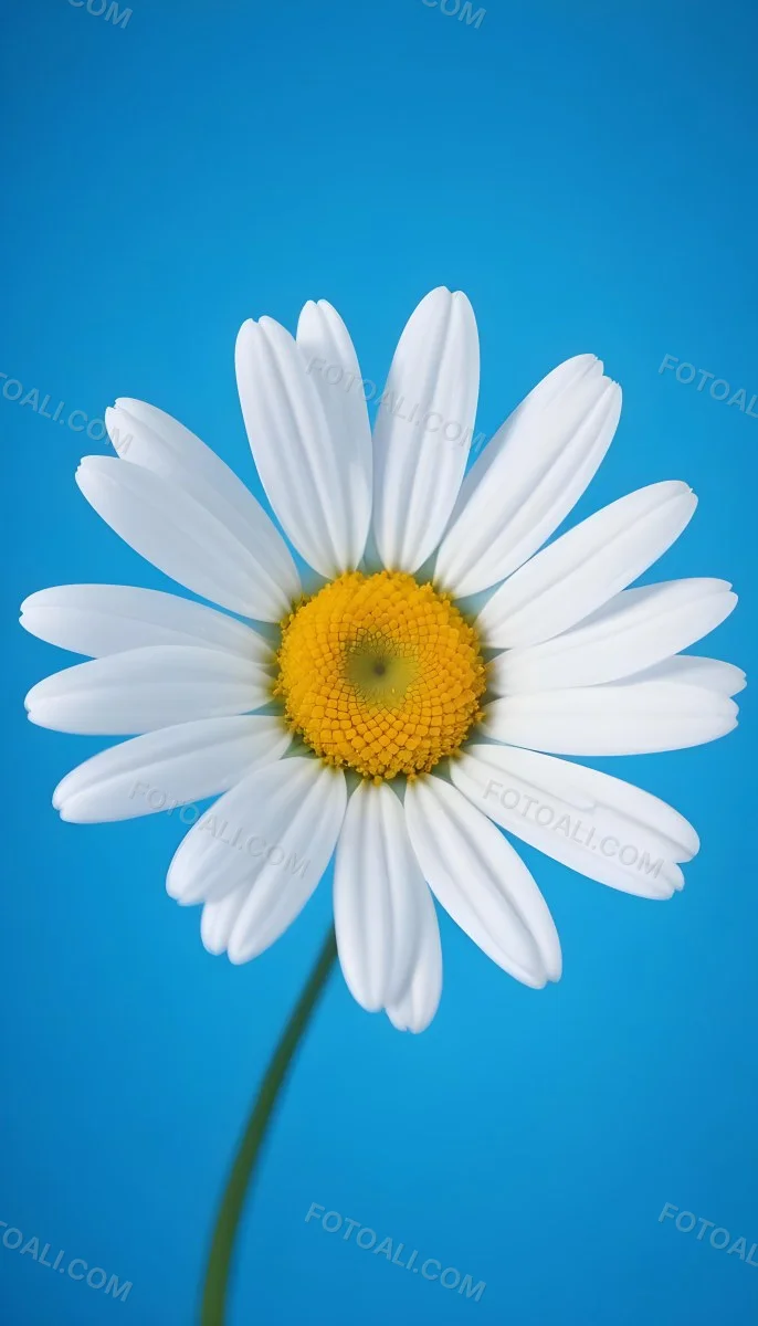 A Close Up Of A White Daisy Flower With Blue Center Against A Bright Blue Background 4 9aea