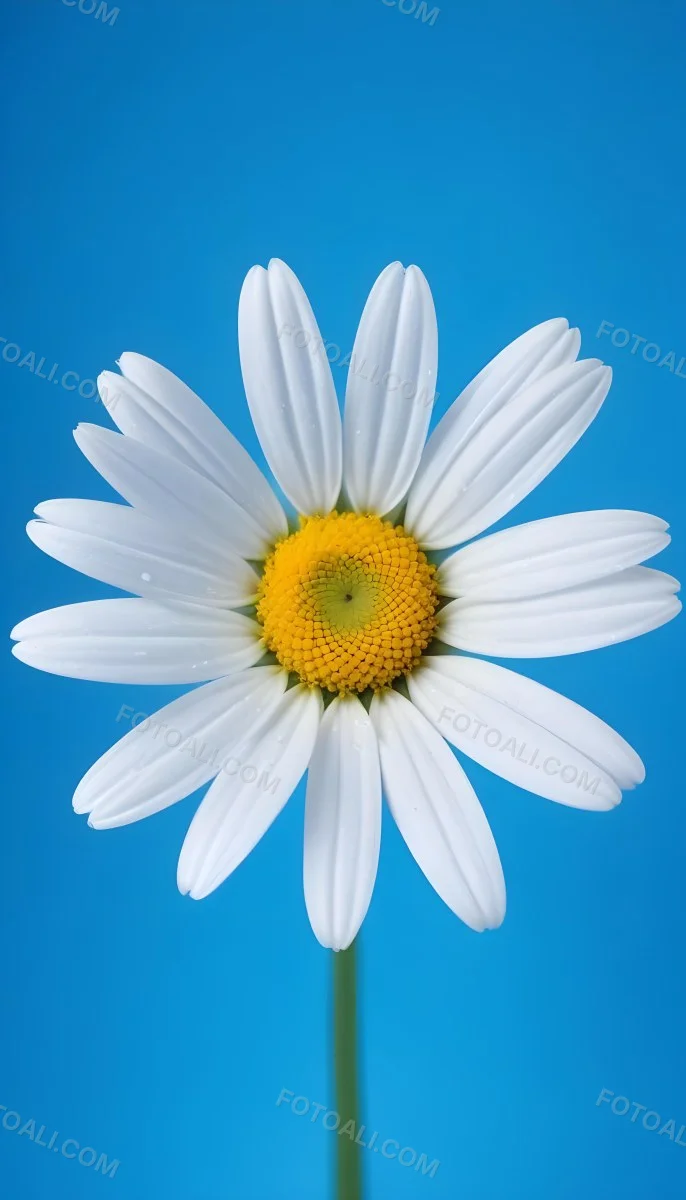 A Close Up Of A White Daisy Flower With Blue Center Against A Bright Blue Background 6 914f