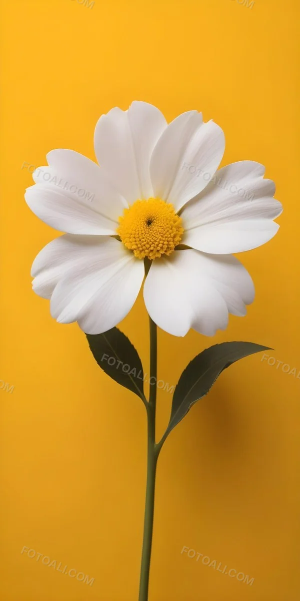 A Close Up Of A White Flower With A Yellow Center On A Yellow Background 17 2a5e