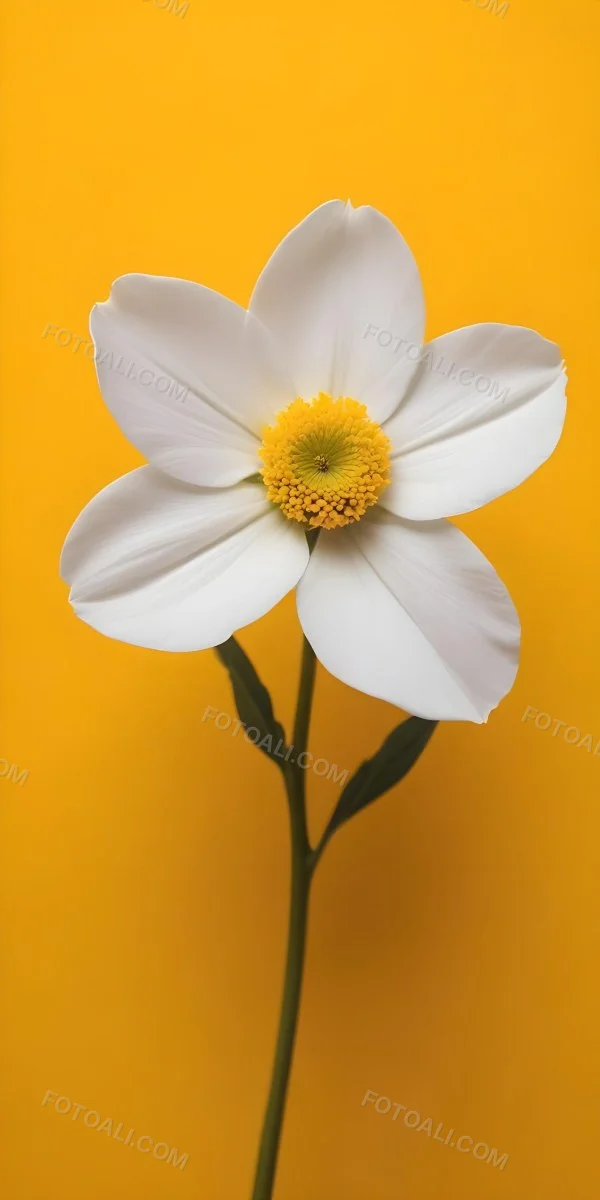 A Close Up Of A White Flower With A Yellow Center On A Yellow Background 18 4202