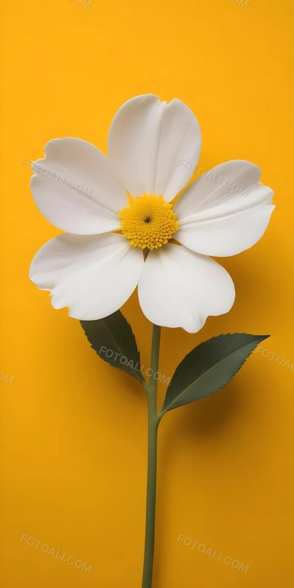 A Close Up Of A White Flower With A Yellow Center On A Yellow Background 23 5823