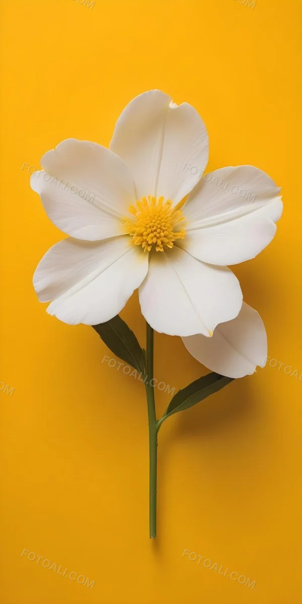 A Close Up Of A White Flower With A Yellow Center On A Yellow Background 24 4a7d