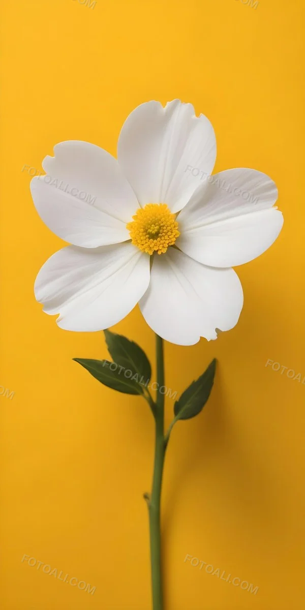 A Close Up Of A White Flower With A Yellow Center On A Yellow Background 30 28f0