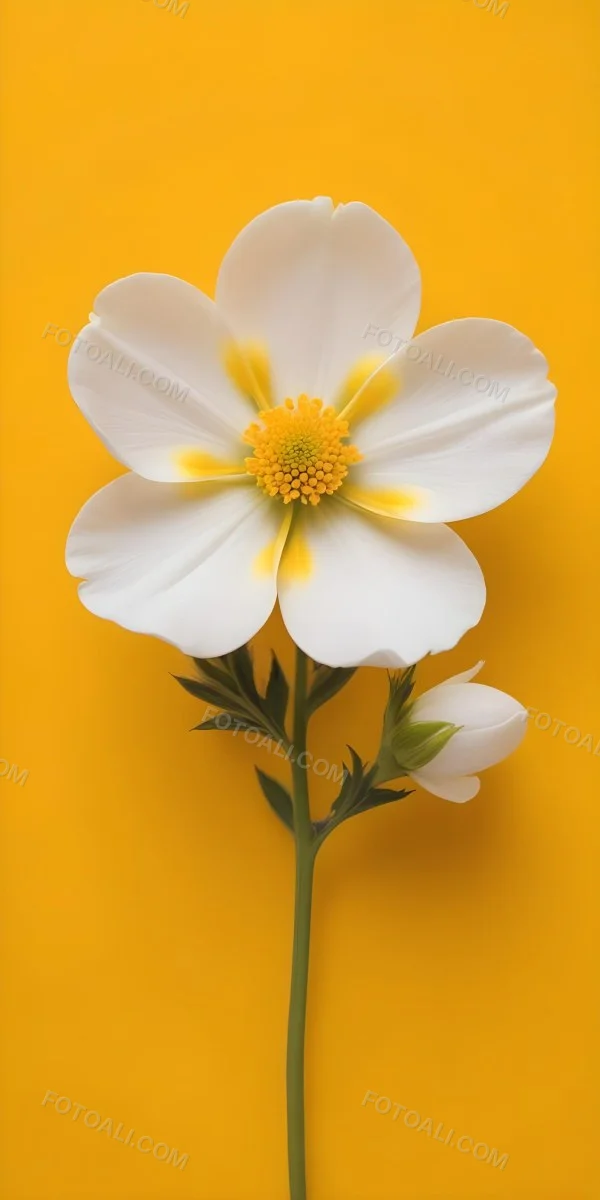 A Close Up Of A White Flower With A Yellow Center On A Yellow Background 32 60dd