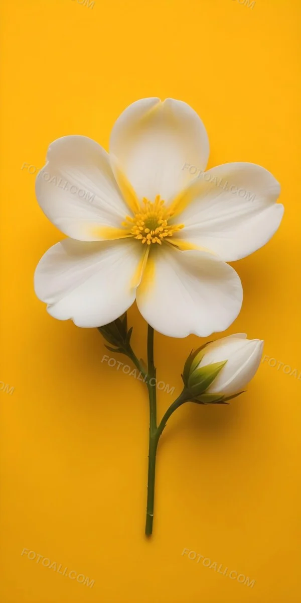 A Close Up Of A White Flower With A Yellow Center On A Yellow Background 33 77f6