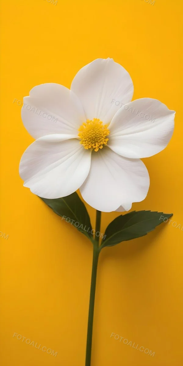 A Close Up Of A White Flower With A Yellow Center On A Yellow Background 35 Df91
