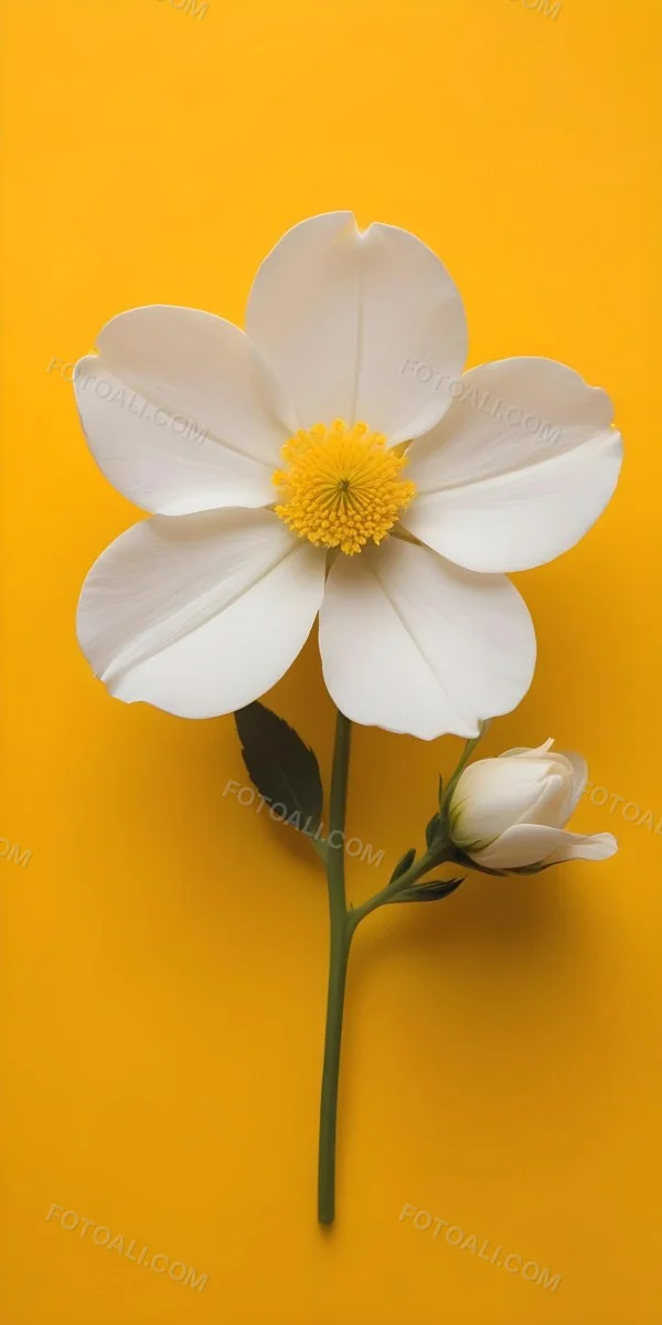 A Close Up Of A White Flower With A Yellow Center On A Yellow Background 7 1224