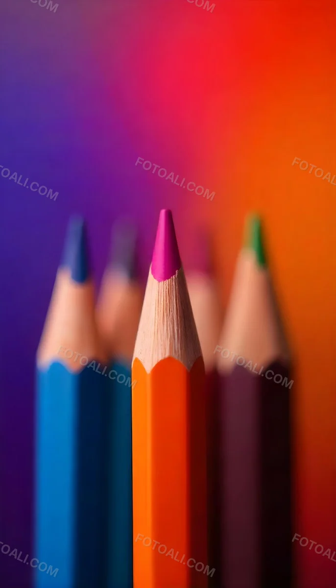 A Close Up Of Colored Pencils With A Purple Tip The Background Is A Gradient Of Purple Blue Orange Yellow And Red 21 F4ab
