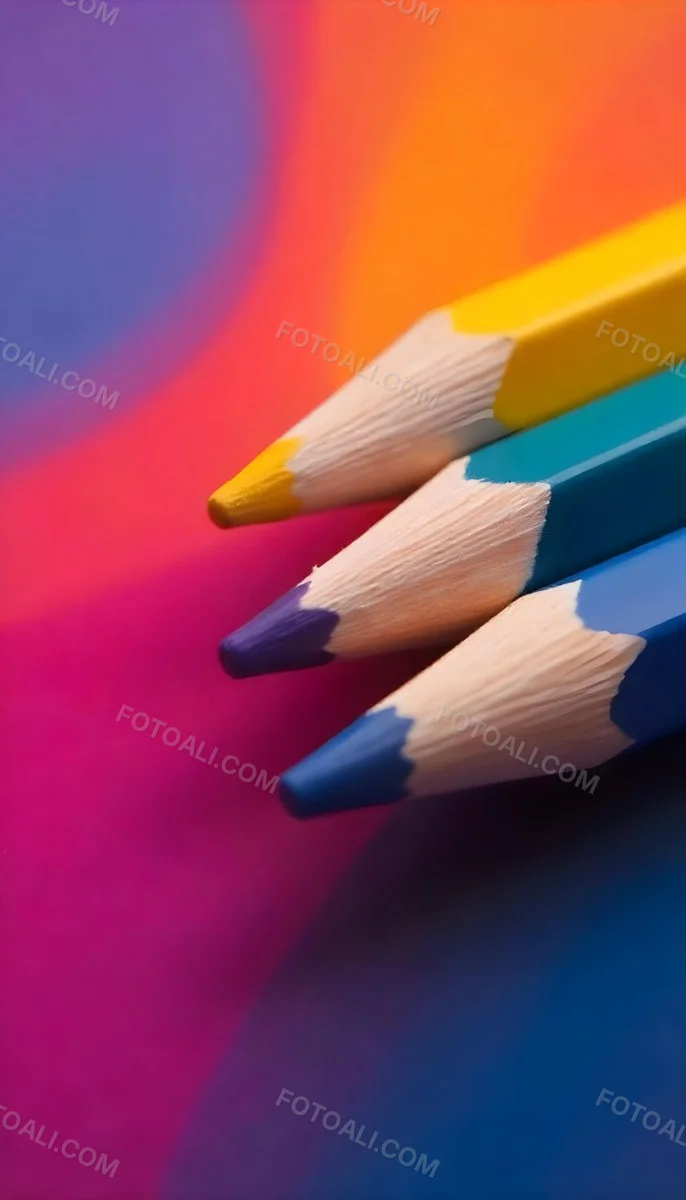 A Close Up Of Colored Pencils With A Purple Tip The Background Is A Gradient Of Purple Blue Orange Yellow And Red 33 F877