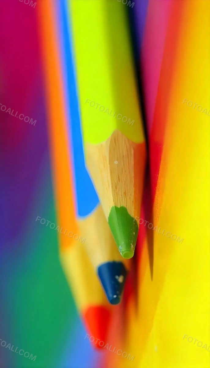 A Close Up Of Colored Pencils With A Purple Tip The Background Is A Gradient Of Purple Blue Orange Yellow And Red 50 8b2d