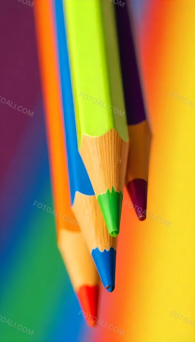 A Close Up Of Colored Pencils With A Purple Tip The Background Is A Gradient Of Purple Blue Orange Yellow And Red 53 B6cf