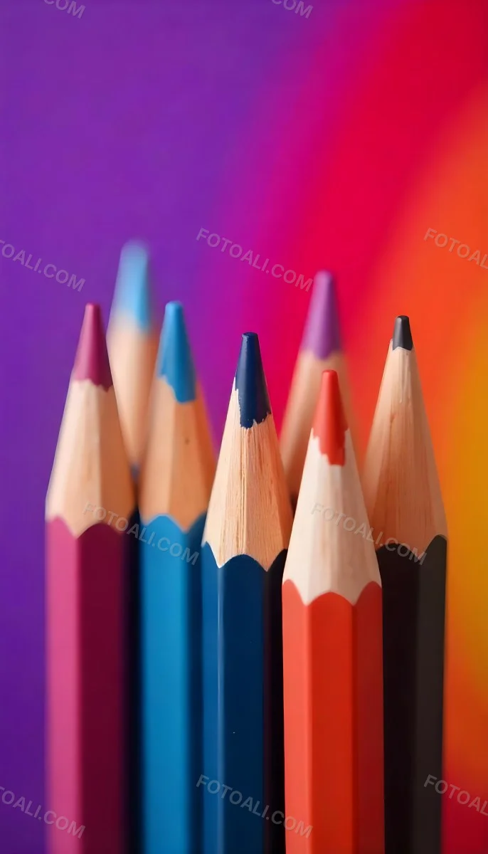 A Close Up Of Colored Pencils With A Purple Tip The Background Is A Gradient Of Purple Blue Orange Yellow And Red 59 Ebd8