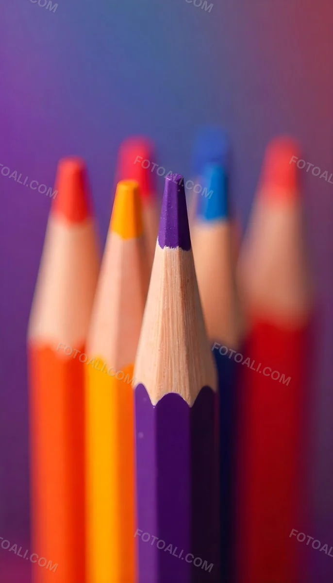 A Close Up Of Colored Pencils With A Purple Tip The Background Is A Gradient Of Purple Blue Orange Yellow And Red 61 B53b